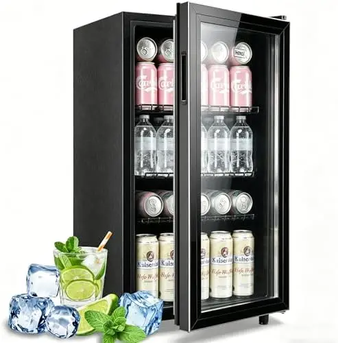 Beverage Refrigerator and Cooler with Glass Door - 120 Cans acity, 3.5 Cu.ft Small r Fridge for Drinks, Soda, Wine
Beverage Refrigerator and Cooler with Glass Door - 120 Cans acity, 3.5 Cu.ft Small r Fridge for Drinks, Soda, Wine