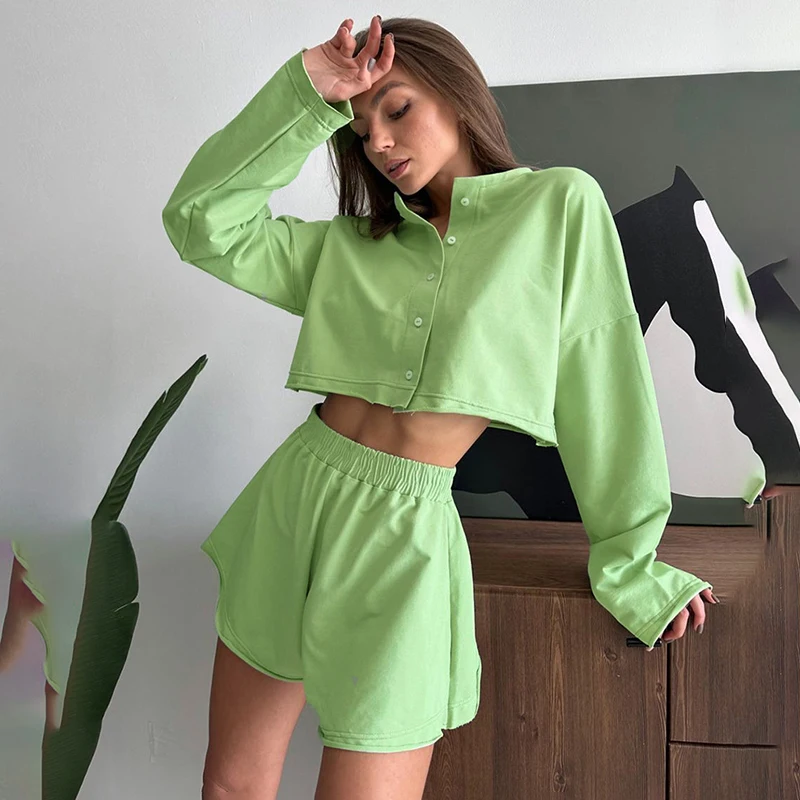 Tornova Casual Cardigan Shorts Suit Women's Button Long Sleeve Shorts Two-Piece Set Solid Loose Summer Lady Casual Fashion Sets
Tornova Casual Cardigan Shorts Suit Women's Button Long Sleeve Shorts Two-Piece Set Solid Loose Summer Lady Casual Fashion Sets