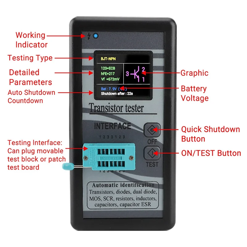 AED7-Multi-Purpose M328 Transistor Tester Diode Thyristor Capacitance Resistor Inductance MOSFET ESR Meter LCD Digital
AED7-Multi-Purpose M328 Transistor Tester Diode Thyristor Capacitance Resistor Inductance MOSFET ESR Meter LCD Digital