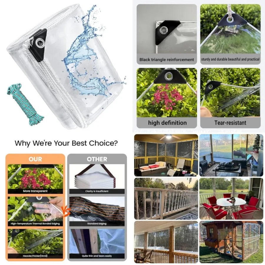 Clear tarps Heavy Duty Waterproof, 14Mil Thickened Transparent Tear Resistant Water Resistant PVC Vinyl Tarpaulin Enclosure, Tr
Clear tarps Heavy Duty Waterproof, 14Mil Thickened Transparent Tear Resistant Water Resistant PVC Vinyl Tarpaulin Enclosure, Tr