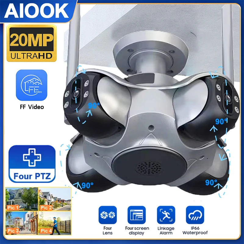 AIOOK 4 Lens WiFi Camera HD 20MP Outdoor Waterproof Security Camera Sports Tracking Night Vision CCTV Two-way Intercom IP Camera
AIOOK 4 Lens WiFi Camera HD 20MP Outdoor Waterproof Security Camera Sports Tracking Night Vision CCTV Two-way Intercom IP Camera