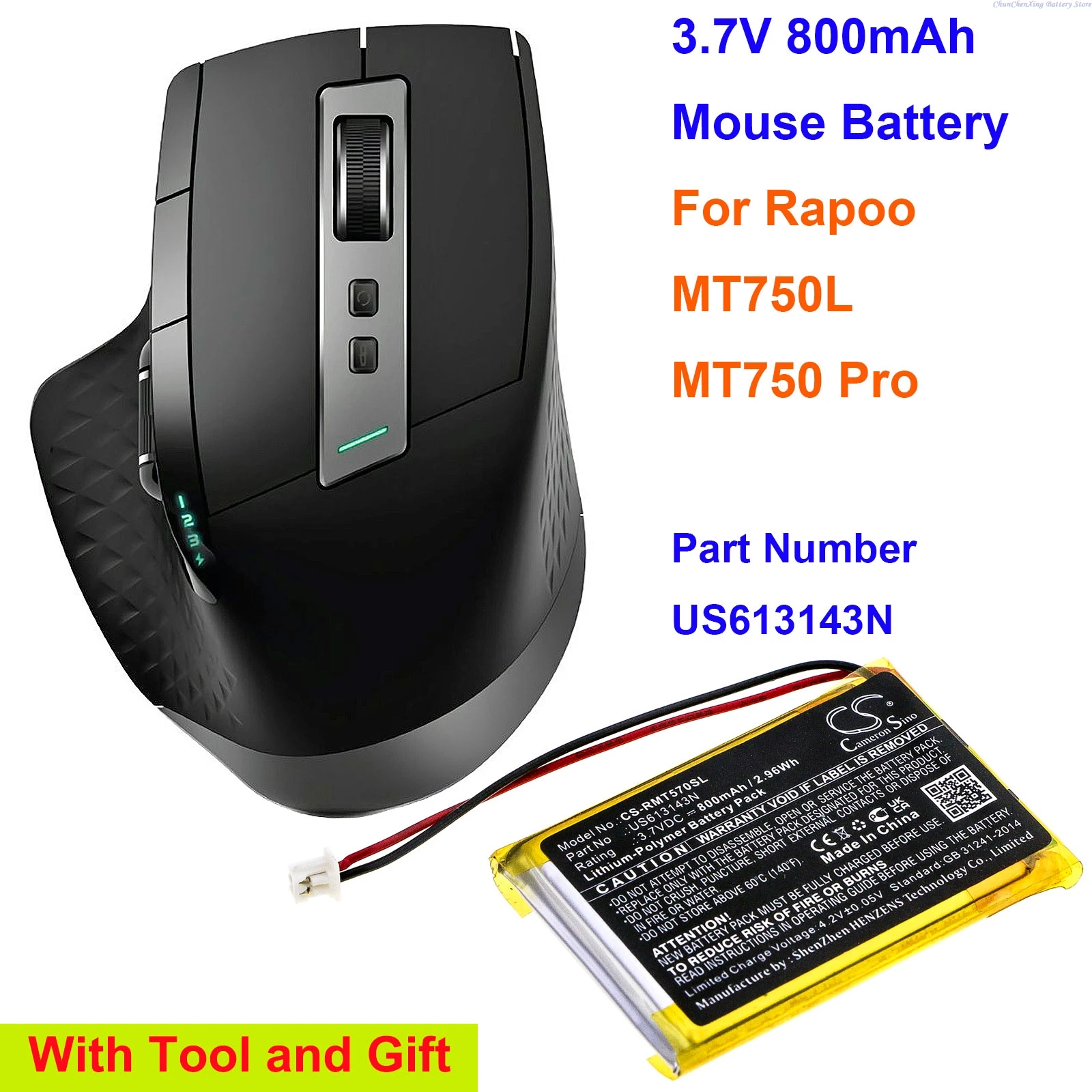 Cameron Sino 3.7V 800mAh Mouse Battery US613143N for Rapoo MT750L, MT750 Pro +TOOL
Cameron Sino 3.7V 800mAh Mouse Battery US613143N for Rapoo MT750L, MT750 Pro +TOOL