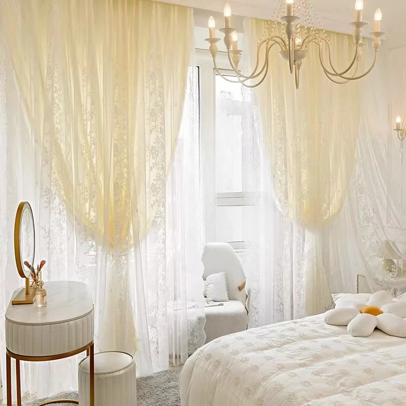 Cream 2-Layer Curtain with Lace Sheer & Semi-Blackout Lining French Romantic Style Drapes Soft & Elegant for Bedroom/Living Room
Cream 2-Layer Curtain with Lace Sheer & Semi-Blackout Lining French Romantic Style Drapes Soft & Elegant for Bedroom/Living Room