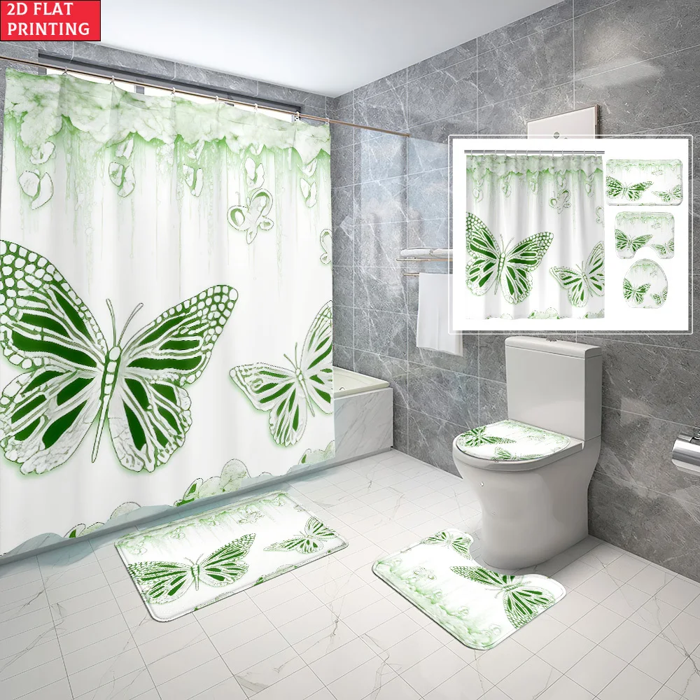 1pc/4pcs Shower Curtain and Bath Mat Set with Green Butterfly Pattern On White Background Non-Slip Bathroom Decor, with 12 hooks
1pc/4pcs Shower Curtain and Bath Mat Set with Green Butterfly Pattern On White Background Non-Slip Bathroom Decor, with 12 hooks