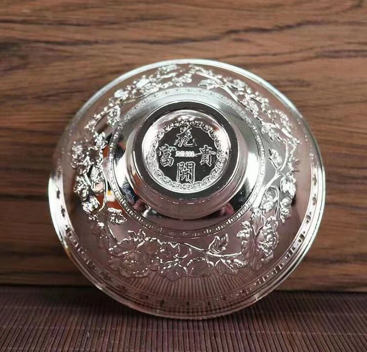 Silver bowl with flowers and riches every year fish gifts family tableware peony silver bowl baby couple full moon bowl
Silver bowl with flowers and riches every year fish gifts family tableware peony silver bowl baby couple full moon bowl