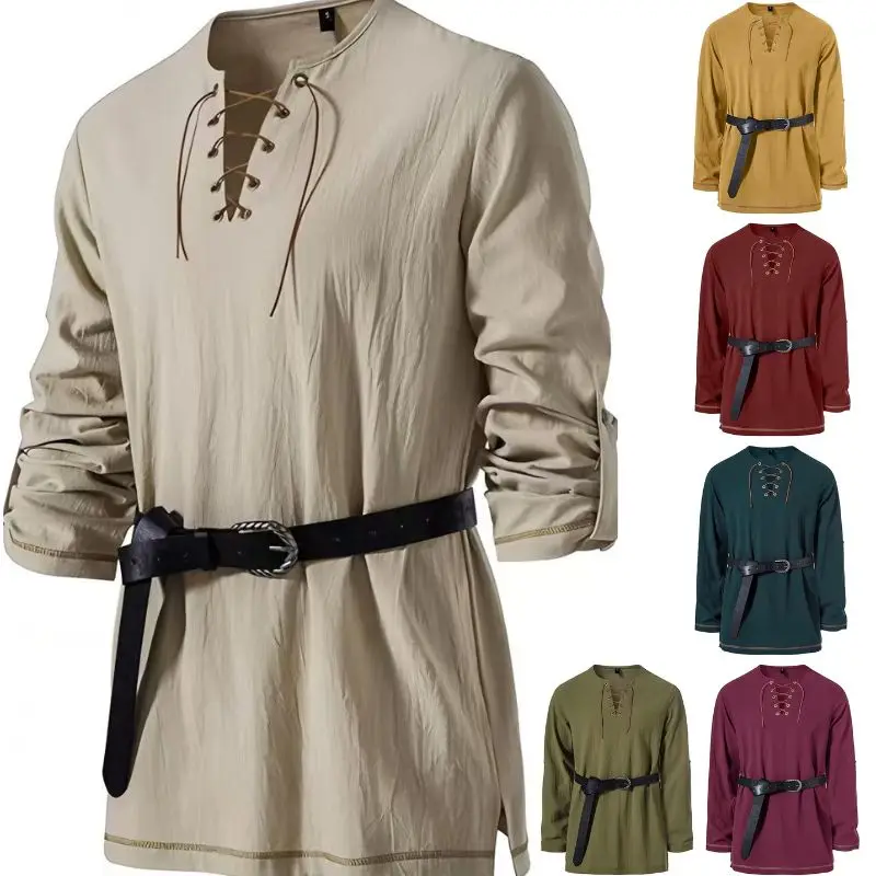 Men Medieval Lace Up Tunic Shirt With Belt Long Sleeve Vintage Pirate Viking Tops Halloween Cosplay Costume Casual Blouse
Men Medieval Lace Up Tunic Shirt With Belt Long Sleeve Vintage Pirate Viking Tops Halloween Cosplay Costume Casual Blouse