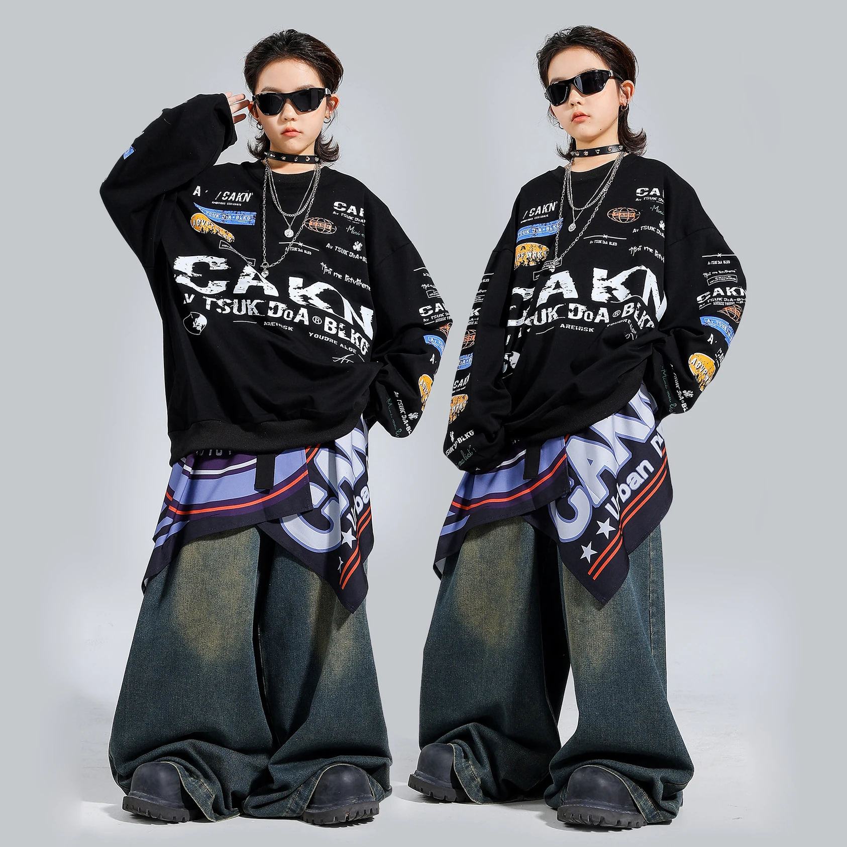 Kid Kpop Hip Hop Clothing Black Letters Sweatshirt Top Denim Blue Jeans Baggy Pants for Girl Boy Street Dance Costumes Clothes
Kid Kpop Hip Hop Clothing Black Letters Sweatshirt Top Denim Blue Jeans Baggy Pants for Girl Boy Street Dance Costumes Clothes