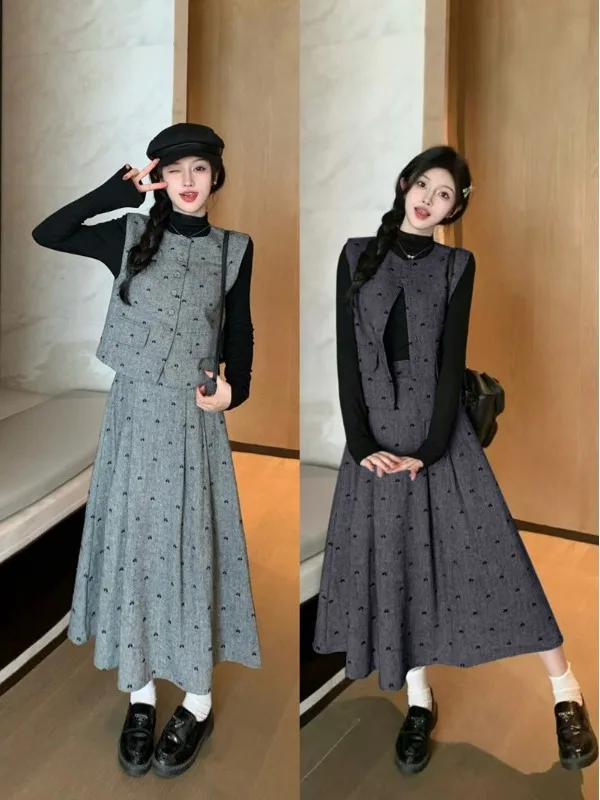 Женские костюмы с юбкой в горошек, серый жилет без рукавов с круглым вырезом, топы, осенний ретро-кежуал, тонкая плиссированная юбка с высокой талией, комплект из двух предметов
Женские костюмы с юбкой в горошек, серый жилет без рукавов с круглым вырезом, топы, осенний ретро-кежуал, тонкая плиссированная юбка с высокой талией, комплект из двух предметов