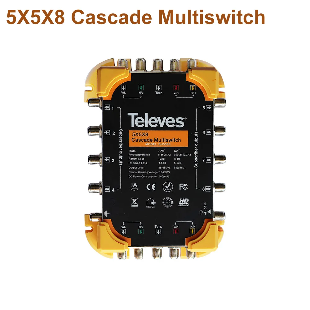 5x5x8 Cascade Multiswitch 5 Input 8 Output Satellite Multi Switch Multi-way Switch with F Type Port
5x5x8 Cascade Multiswitch 5 Input 8 Output Satellite Multi Switch Multi-way Switch with F Type Port