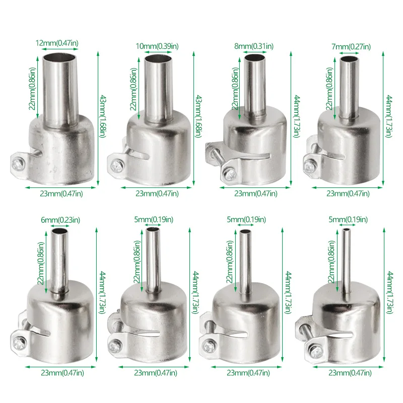 Stainless Steel Universal Welding Nozzles For 850 852D 898 Soldering Station Hot Air Gun Welding Nozzle 3/4/ 5/ 6/ 7/ 8/10/12mm
Stainless Steel Universal Welding Nozzles For 850 852D 898 Soldering Station Hot Air Gun Welding Nozzle 3/4/ 5/ 6/ 7/ 8/10/12mm