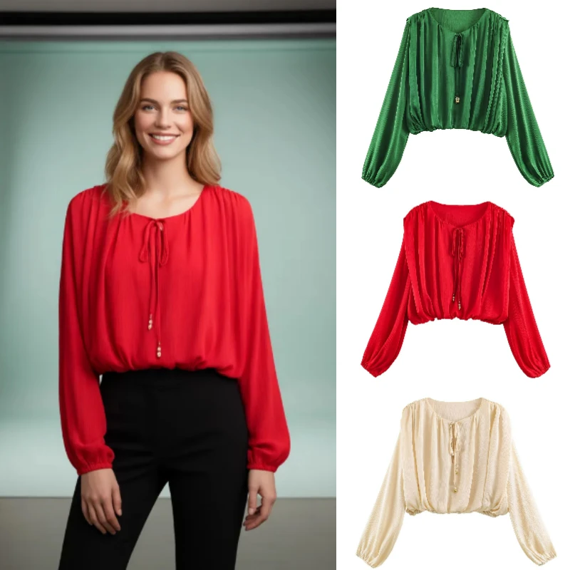 Women's Shirt 2026 Spring New Fashion Short Silk Satin Long Sleeve Versatile Puff Sleeve Casual Comfortable Polyester Top
Women's Shirt 2026 Spring New Fashion Short Silk Satin Long Sleeve Versatile Puff Sleeve Casual Comfortable Polyester Top