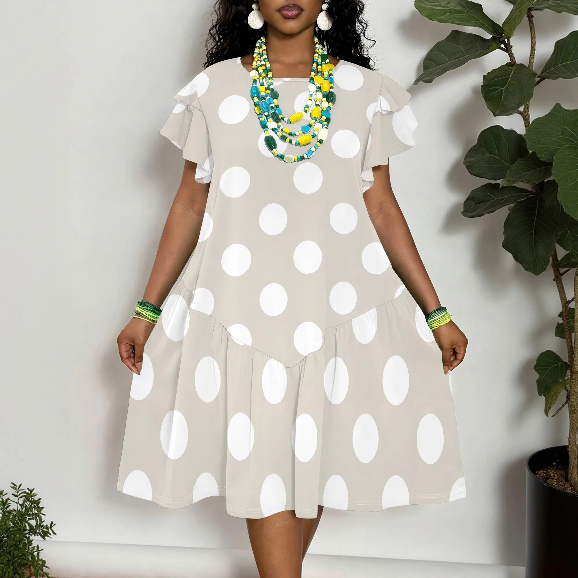 Polka Dot Dress, Ruffle Sleeve Top, Casual Print Midi Skirt, Summer Beach Wear for Women, XL-6XL
Polka Dot Dress, Ruffle Sleeve Top, Casual Print Midi Skirt, Summer Beach Wear for Women, XL-6XL