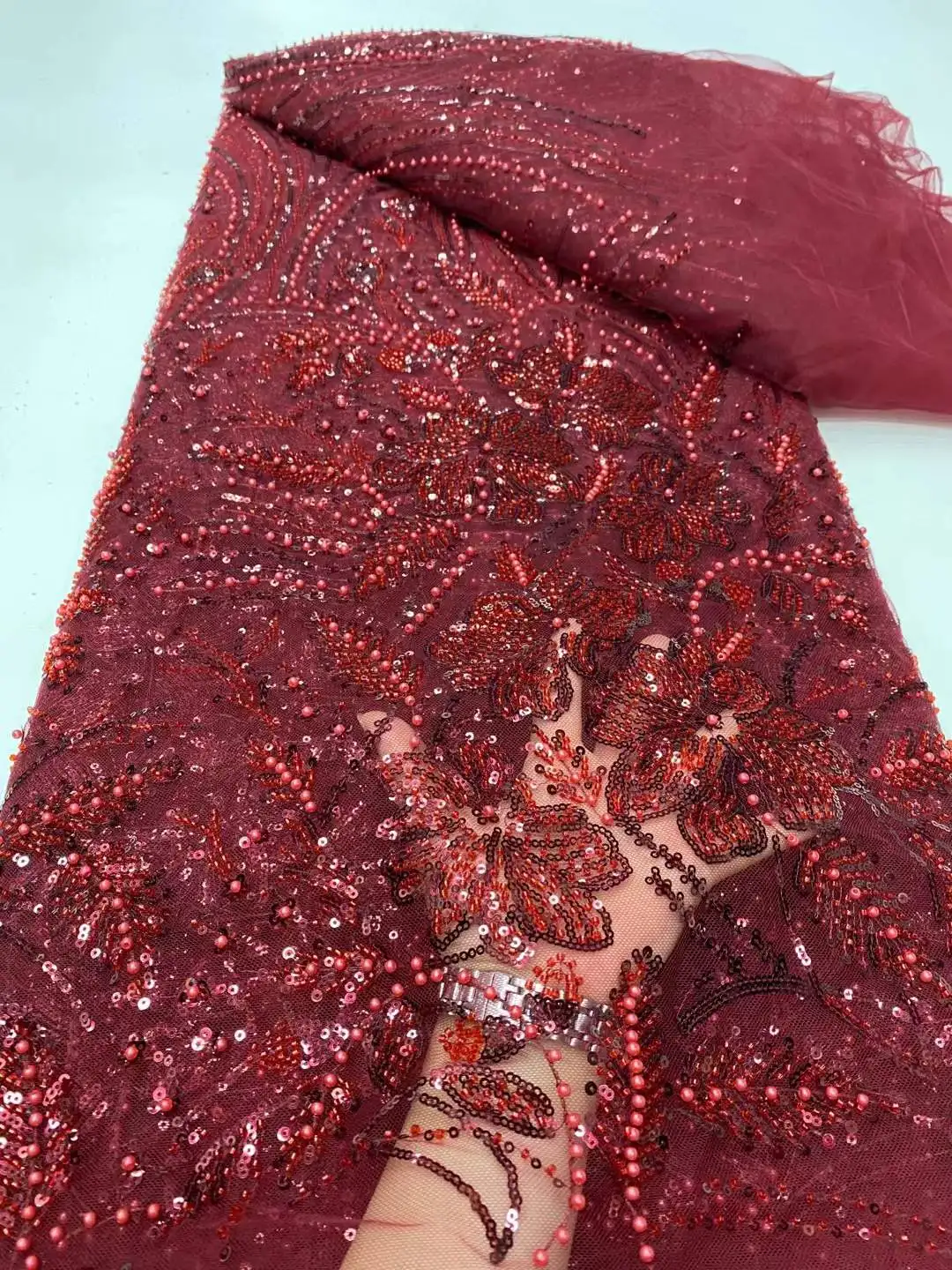 Luxury African Sequins Beaded Lace Fabric 2025 High Quality Lace 5 Yards Red French Lace Fabric Nigerian Lace Fabrics Party
Luxury African Sequins Beaded Lace Fabric 2025 High Quality Lace 5 Yards Red French Lace Fabric Nigerian Lace Fabrics Party
