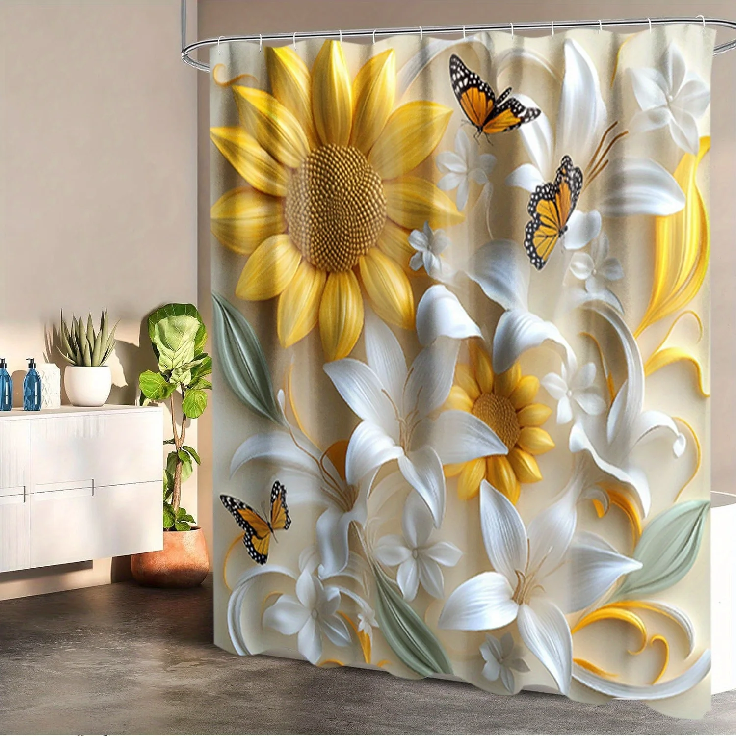 Sunflower and Butterfly Waterproof Mildew-Resistant Shower Curtain -Elegant Floral Design for a Bright Bathroom Décor Experience
Sunflower and Butterfly Waterproof Mildew-Resistant Shower Curtain -Elegant Floral Design for a Bright Bathroom Décor Experience