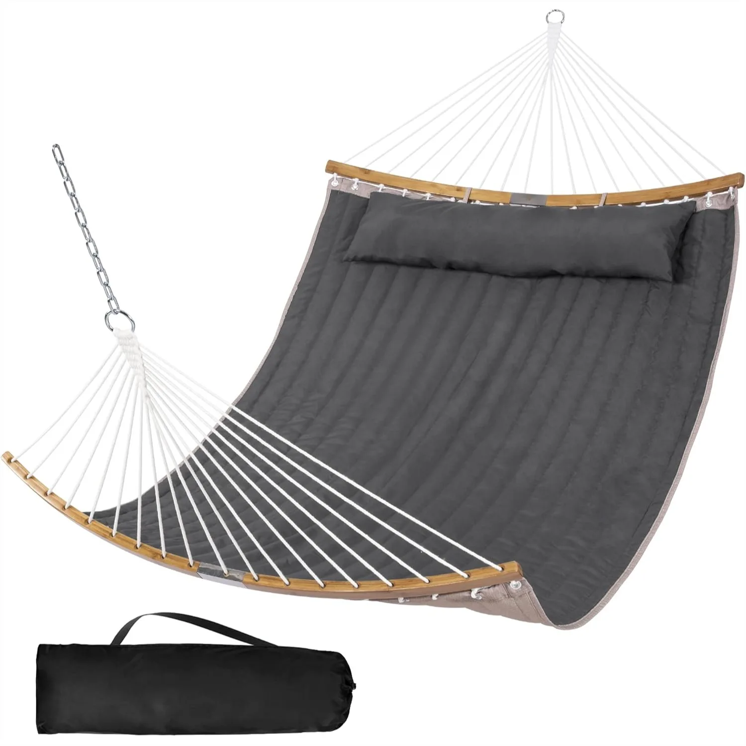 Portable Double Hammock with Curved Spreader Bar, 450 lbs Capacity Heavy Duty Outdoor Hammock, Dark Gray
Portable Double Hammock with Curved Spreader Bar, 450 lbs Capacity Heavy Duty Outdoor Hammock, Dark Gray