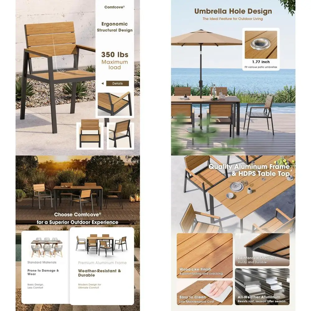 Luxury 7-Piece Outdoor Dining Set with Umbrella Hole, Weather-Resistant, Gray & Teak Finish
Luxury 7-Piece Outdoor Dining Set with Umbrella Hole, Weather-Resistant, Gray & Teak Finish