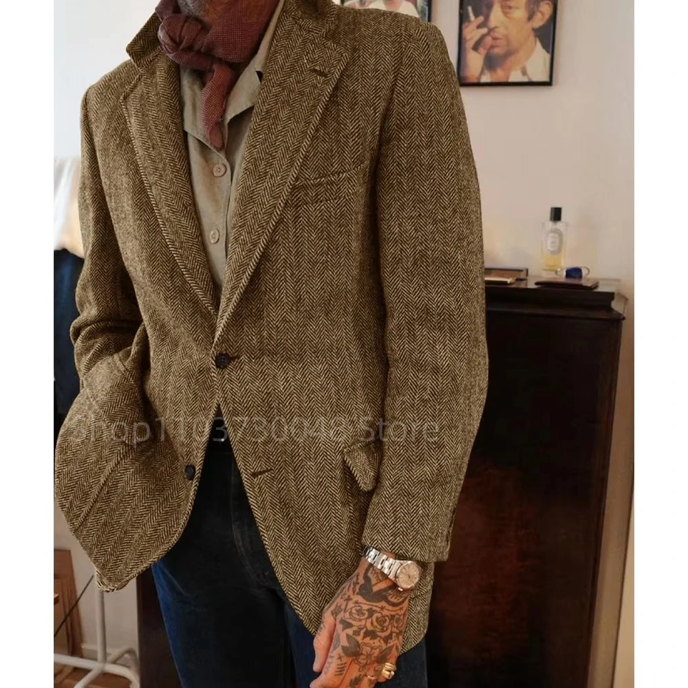 Men's Herringbone Blazer Single Breasted Casual Elegant Suit Jacket Coat Stage Clothing Male Fashion Woolen Men Suits Blazer
Men's Herringbone Blazer Single Breasted Casual Elegant Suit Jacket Coat Stage Clothing Male Fashion Woolen Men Suits Blazer