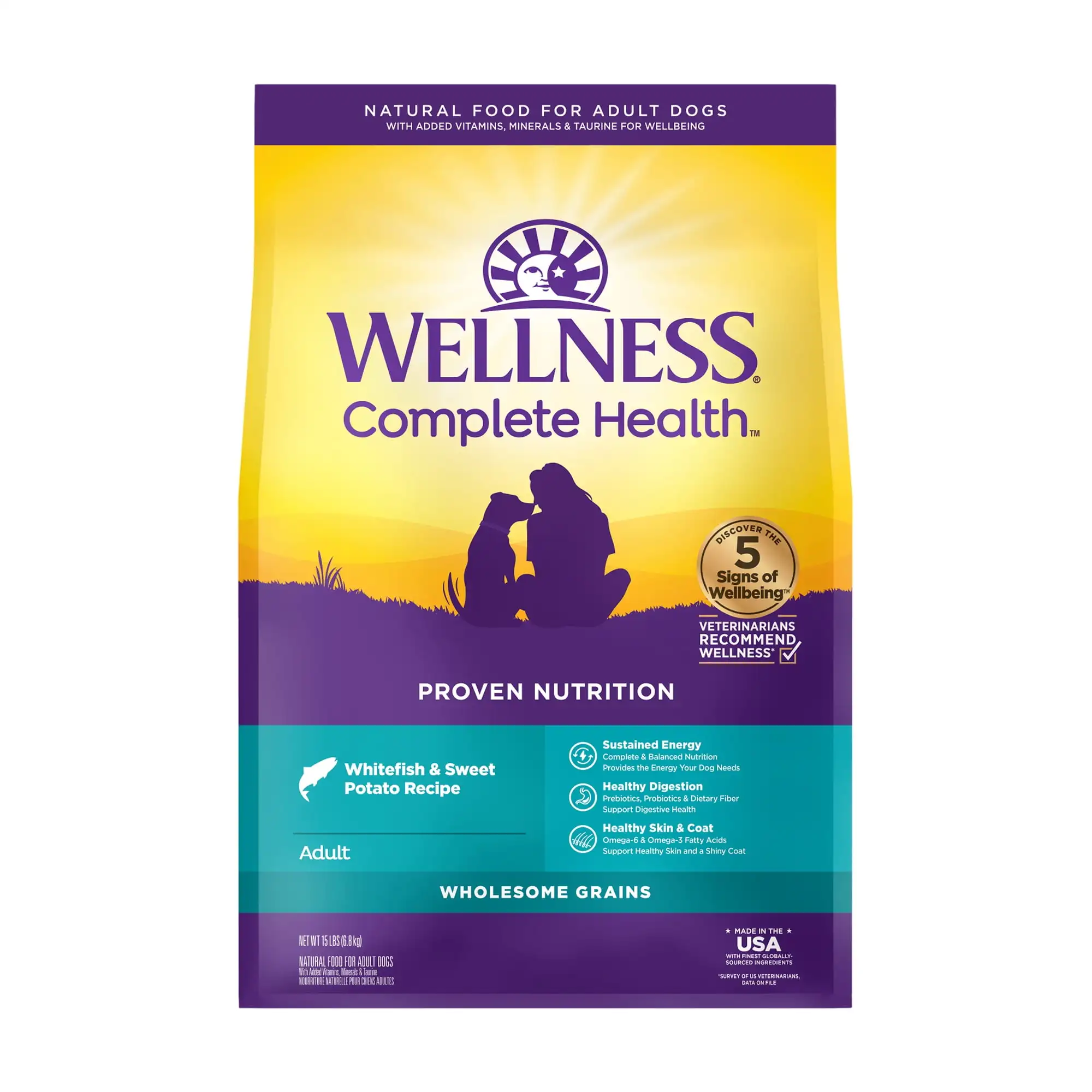 Wellness Complete Health Natural Dry Dog Food, Whitefish & Sweet Potato, 15-Pound Bag
Wellness Complete Health Natural Dry Dog Food, Whitefish & Sweet Potato, 15-Pound Bag
