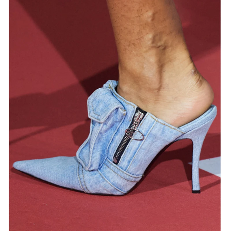 Blue Denim Zipper Pointed Toe Stiletto Slippers Woman Summer 2026 Black Cowboy Closed Pleated High Heel Shoes for Women Fashion
Blue Denim Zipper Pointed Toe Stiletto Slippers Woman Summer 2026 Black Cowboy Closed Pleated High Heel Shoes for Women Fashion
