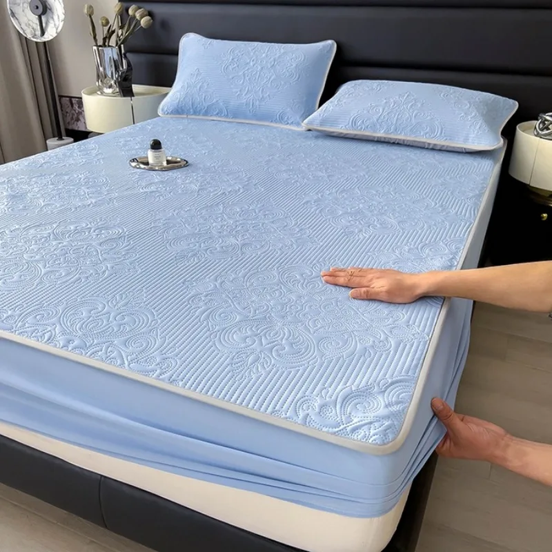 New solid color cool European fitted sheet three-piece cool fiber mattress protective cover
New solid color cool European fitted sheet three-piece cool fiber mattress protective cover