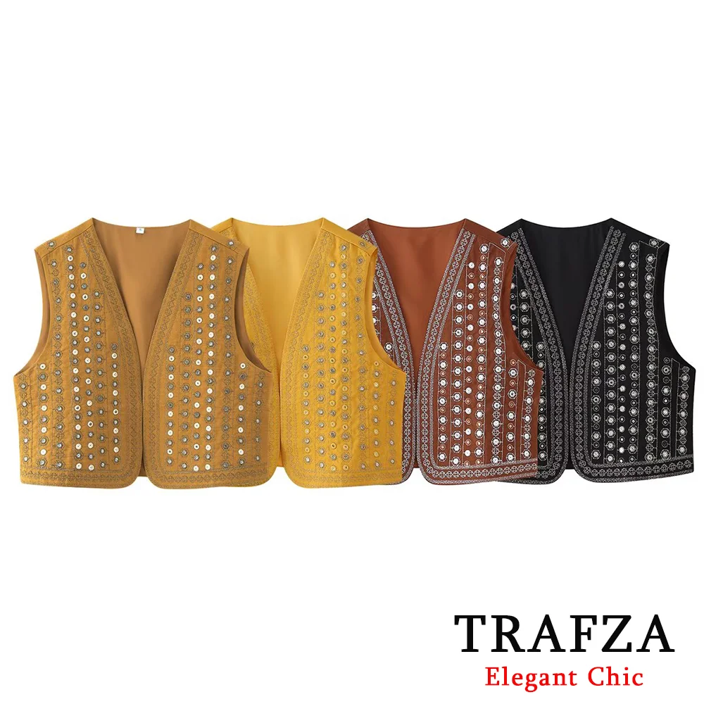 TRAFZA Women Vintage Butter Yellow Vest Beaded Embroidered Vest New 2025 Spring Summer Fashion Basic Holiday Party Female Vest
TRAFZA Women Vintage Butter Yellow Vest Beaded Embroidered Vest New 2025 Spring Summer Fashion Basic Holiday Party Female Vest
