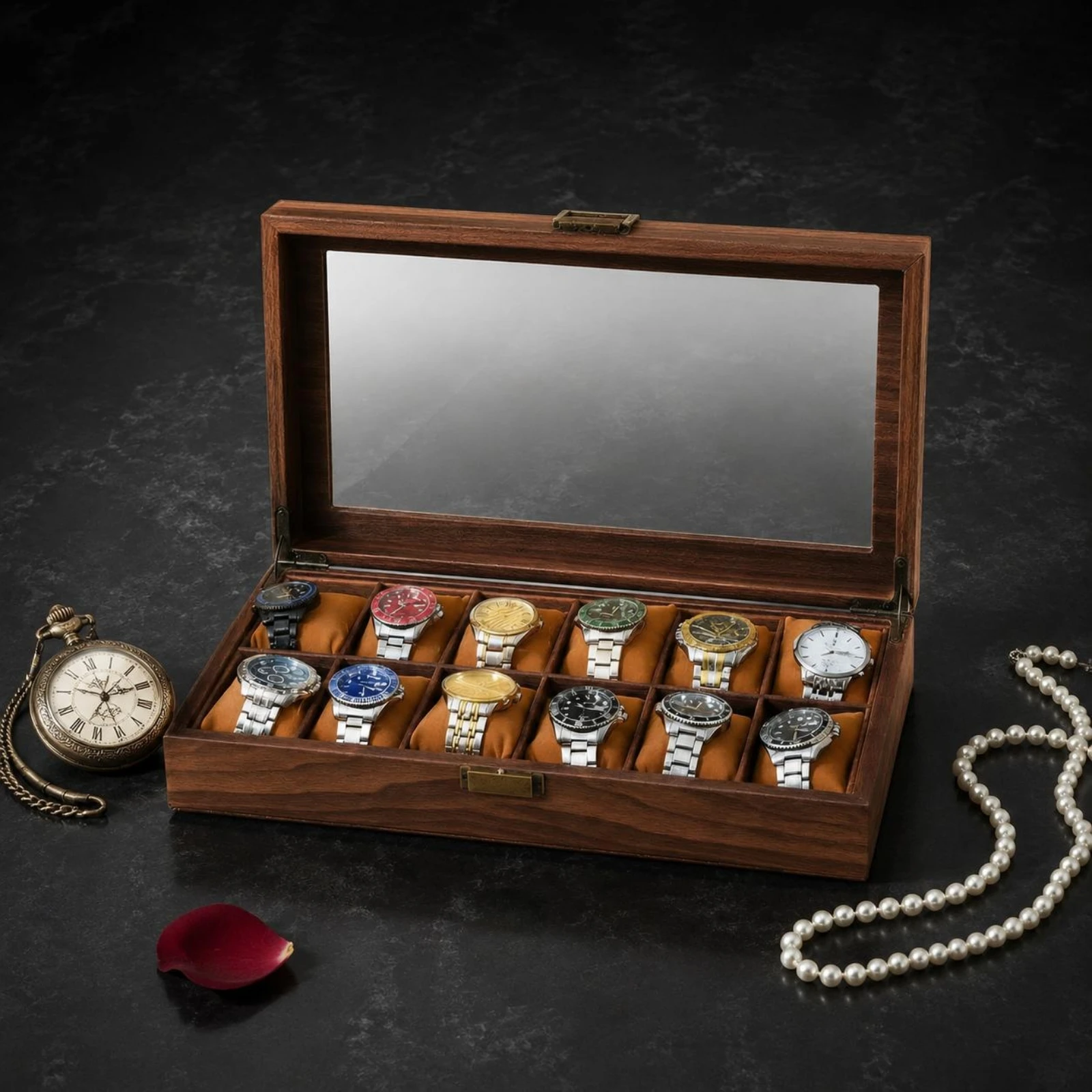 Wooden Watch Box Wood-Grain Watch Display Box Metal Latch Cushioned Pillows
Wooden Watch Box Wood-Grain Watch Display Box Metal Latch Cushioned Pillows