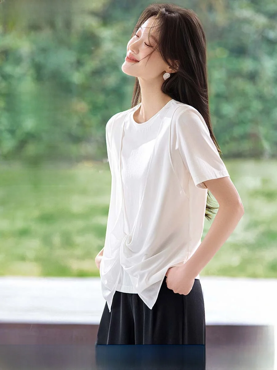 Mehan Mei Summer 2026 Casual Knot Design Versatile T-Shirt Korean Style Cotton Blend Skin-friendly Breathable Short Sleeve
Mehan Mei Summer 2026 Casual Knot Design Versatile T-Shirt Korean Style Cotton Blend Skin-friendly Breathable Short Sleeve