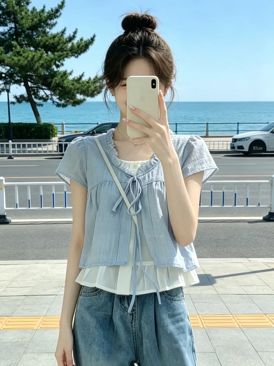 Korean Style V-Neck Tied Short Sleeve Fake Two-Piece Shirt Women Summer 2026 New Color Block Wooden Bounded Fashion Top
Korean Style V-Neck Tied Short Sleeve Fake Two-Piece Shirt Women Summer 2026 New Color Block Wooden Bounded Fashion Top