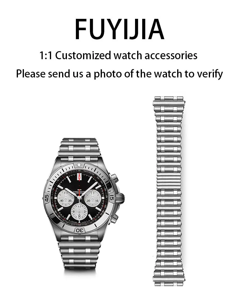 FUYIJIA Men Custom CHRONOMAT B01 Original Watchbands 22MM Rouleaux Watch Chain 316L Stainless Steel Butterfly Buckle Strap
FUYIJIA Men Custom CHRONOMAT B01 Original Watchbands 22MM Rouleaux Watch Chain 316L Stainless Steel Butterfly Buckle Strap