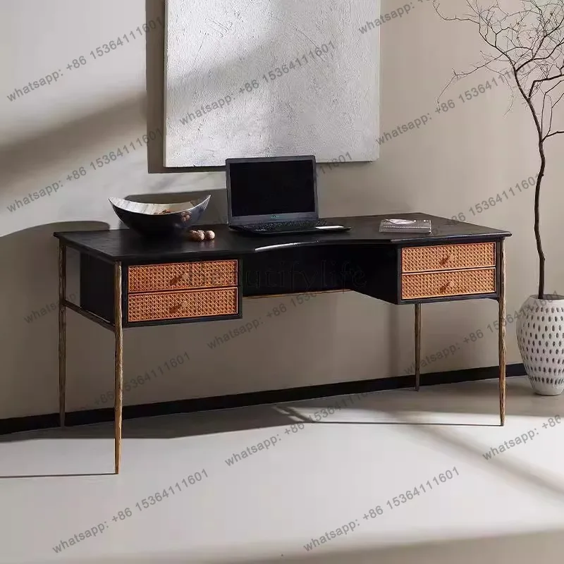 Medieval oak desk rattan writing desk study modern simple solid wood computer desk
Medieval oak desk rattan writing desk study modern simple solid wood computer desk