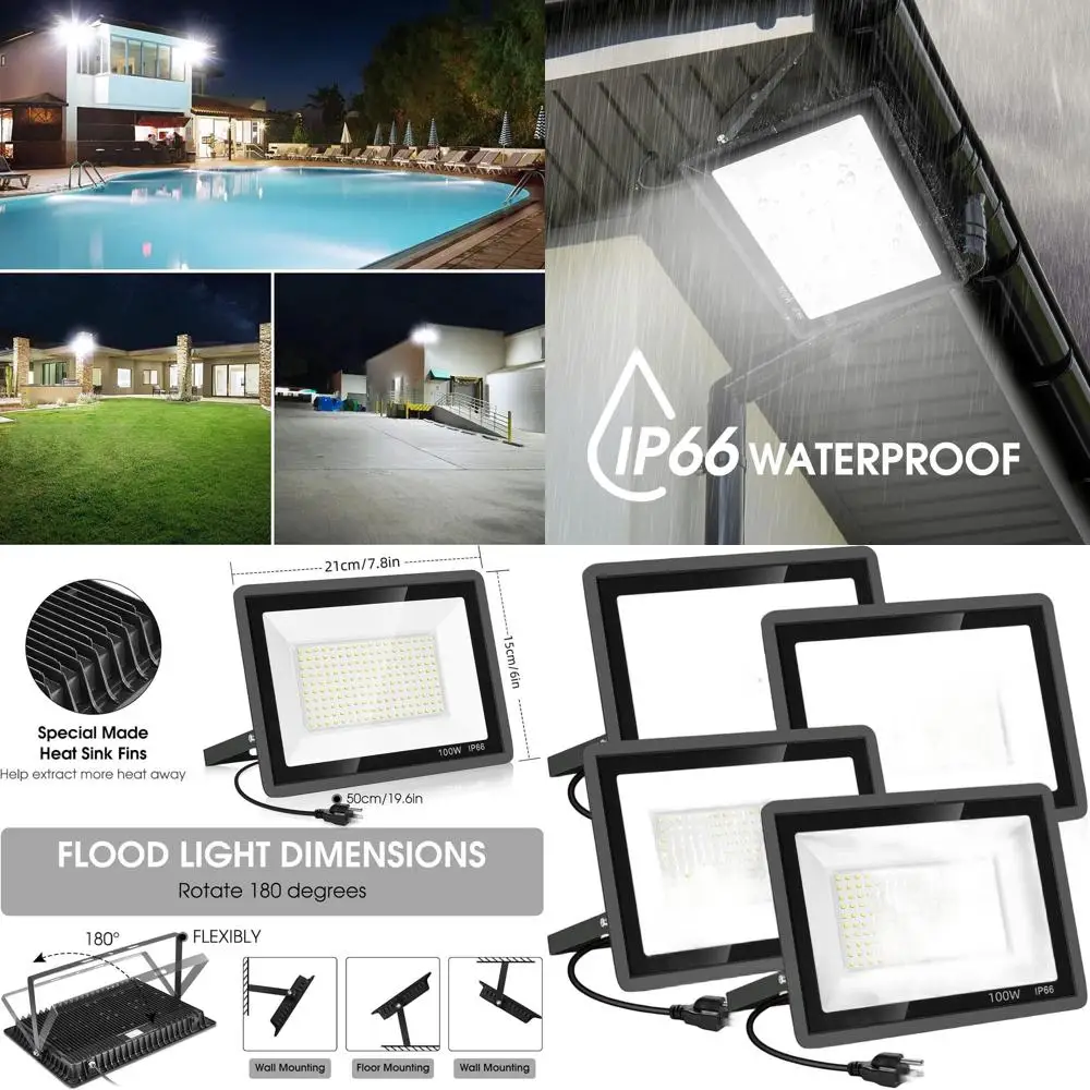 100W LED Flood Lights, Ultra Bright Outdoor Security, IP66 Waterproof, 11600 Lumens, 5000K Daylight White for Yard, Garden, Bask
100W LED Flood Lights, Ultra Bright Outdoor Security, IP66 Waterproof, 11600 Lumens, 5000K Daylight White for Yard, Garden, Bask