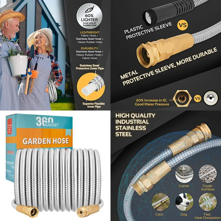 Garden Hose Metal - Heavy Duty Stainless Steel Water Hose with 8 Function Sprayer Metal Fittings, Flexible, Lightweight, No Kin
Garden Hose Metal - Heavy Duty Stainless Steel Water Hose with 8 Function Sprayer Metal Fittings, Flexible, Lightweight, No Kin