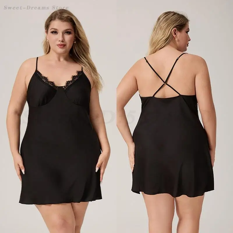 Black Plus Size 5XL Suspender Nightgown Chemise Nightwear Satin Chiffon Mini Nightdress Lace Sexy Sleepwear Lingerie Home Wear
Black Plus Size 5XL Suspender Nightgown Chemise Nightwear Satin Chiffon Mini Nightdress Lace Sexy Sleepwear Lingerie Home Wear