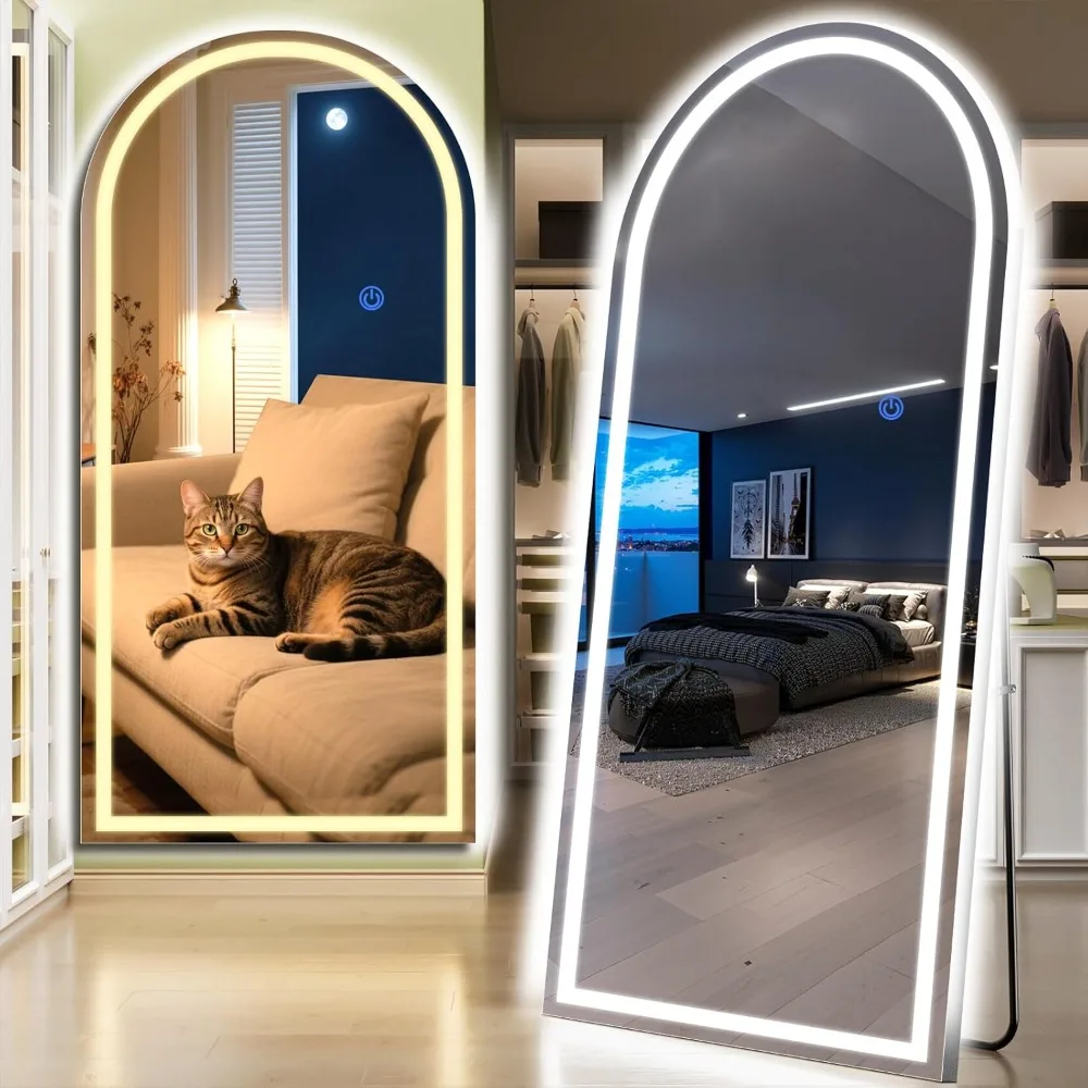 Arch Full Length Standing Mirror with Led Lights, 76"x34" Lighted Mirror with Dimming & 3 Color Lighting, Tall Mirror Full Body 
Arch Full Length Standing Mirror with Led Lights, 76"x34" Lighted Mirror with Dimming & 3 Color Lighting, Tall Mirror Full Body