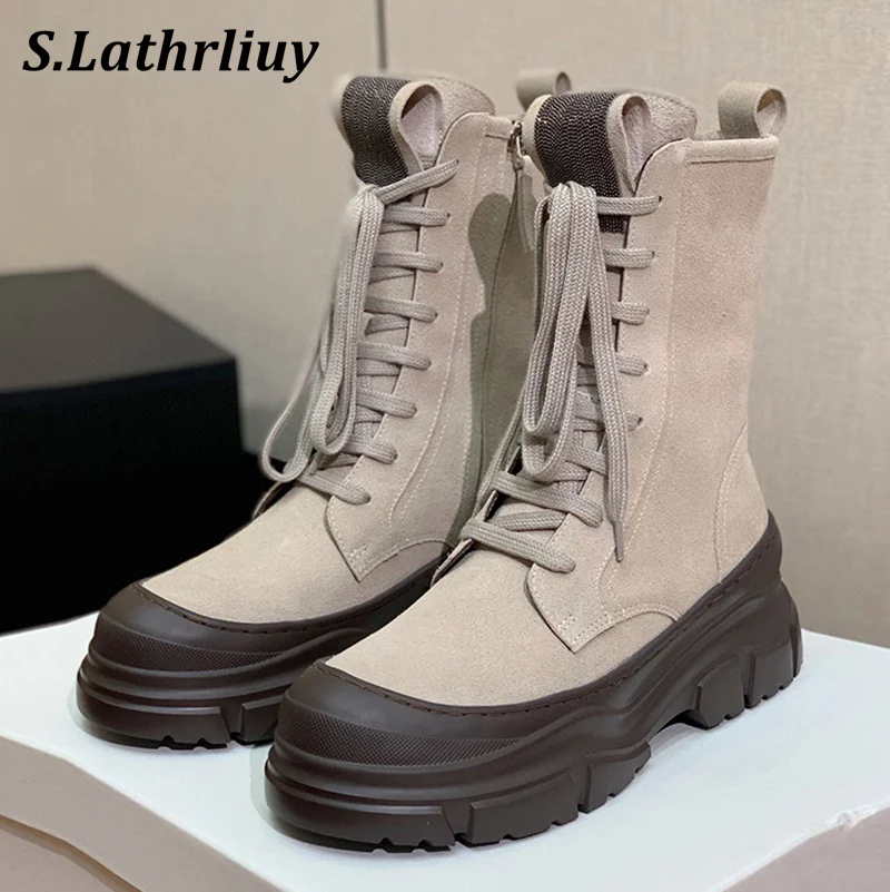 Autumn Winter Thick Bottom Riding Boots Women's Suede String Bead Elastic Band Short Botas Round Toe Mixed Color Ankle Boots
Autumn Winter Thick Bottom Riding Boots Women's Suede String Bead Elastic Band Short Botas Round Toe Mixed Color Ankle Boots