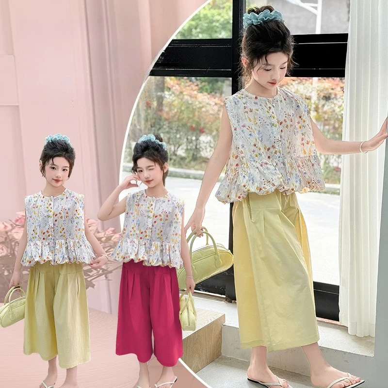 Children Clothes Girls Summer 2026 Colorful Floral Sleeveless Top and Cropped Wide Leg Pants Rural Style Casual
Children Clothes Girls Summer 2026 Colorful Floral Sleeveless Top and Cropped Wide Leg Pants Rural Style Casual