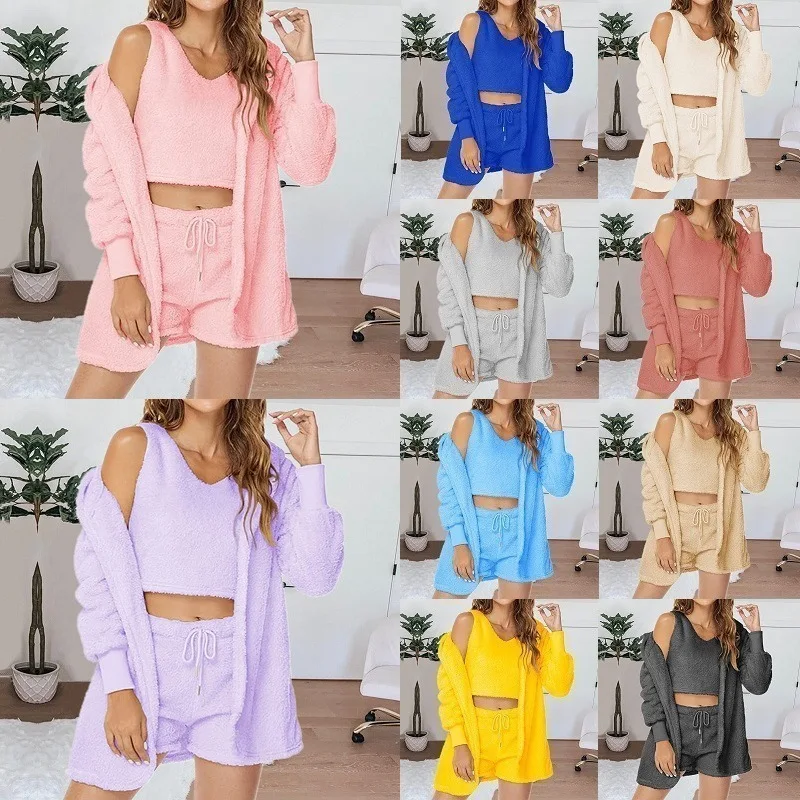 Women'S Sleepwear 3pcs Autumn Winter Soft Fuzzy Fluffy Homewear Hoodies Shorts Set Three-Piece Set Women Pajamas Loungewear Set
Women'S Sleepwear 3pcs Autumn Winter Soft Fuzzy Fluffy Homewear Hoodies Shorts Set Three-Piece Set Women Pajamas Loungewear Set