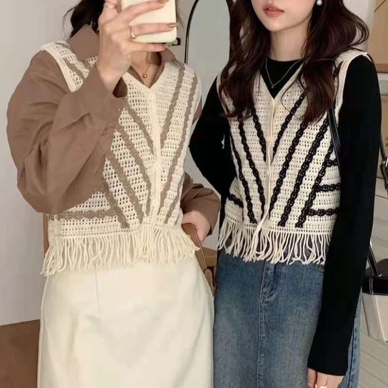 Striped Crochet Vest Openwork Fringed Hem Sleeveless Waistcoat Button Up Knit Top Summer Beach Cover Up Women Cottagecore Boho
Striped Crochet Vest Openwork Fringed Hem Sleeveless Waistcoat Button Up Knit Top Summer Beach Cover Up Women Cottagecore Boho