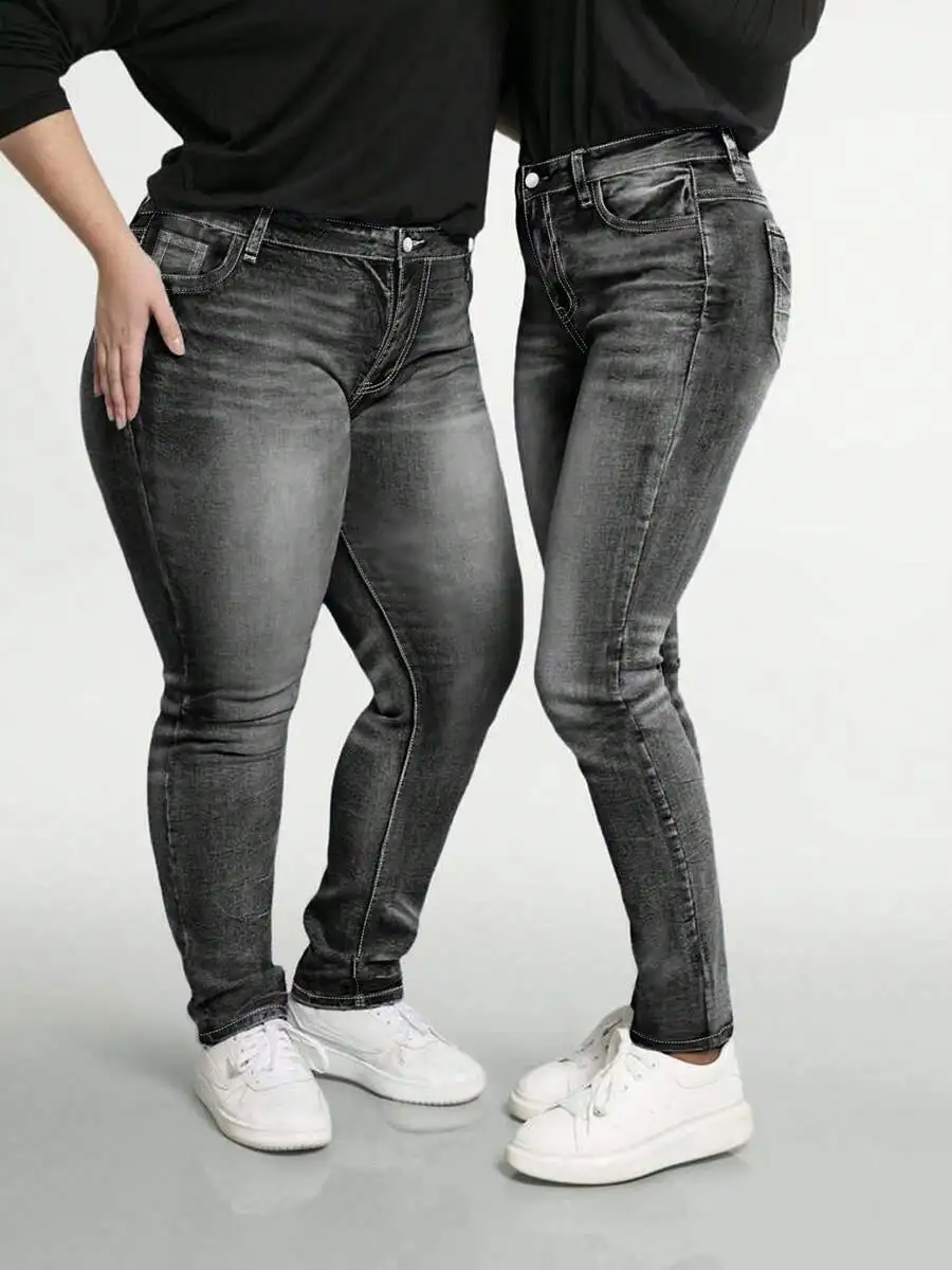 High-Waist Slim Fit Plus Size Denim Jeans With Cuffed Hem Black Gray Washed
High-Waist Slim Fit Plus Size Denim Jeans With Cuffed Hem Black Gray Washed