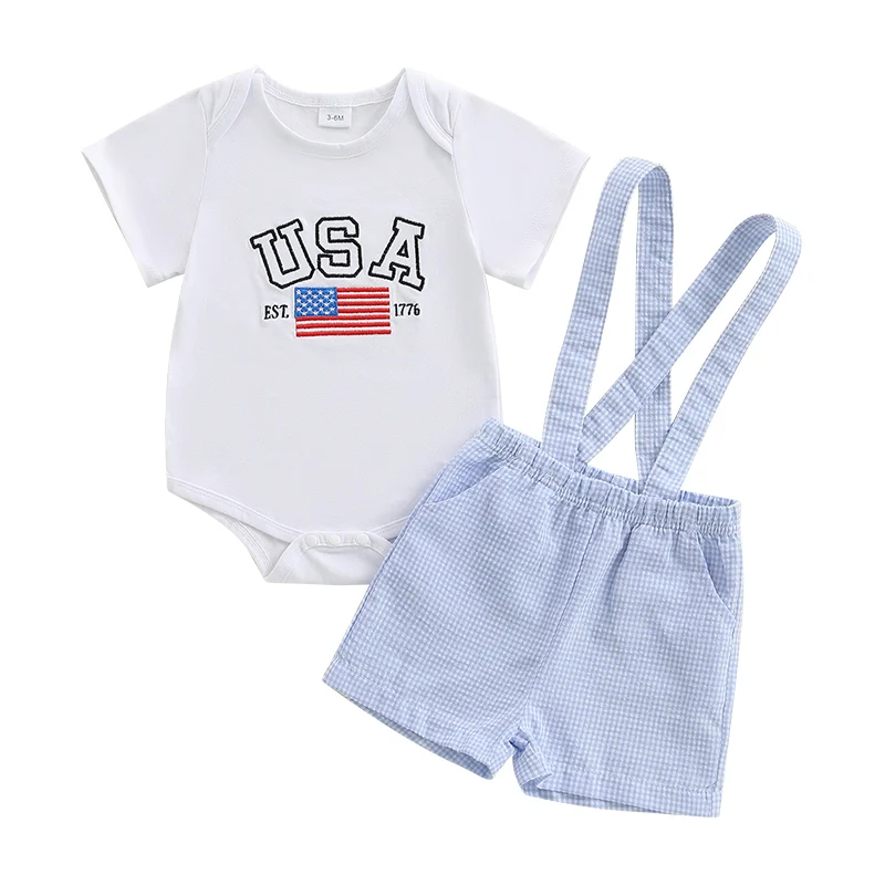 0-18 Months Baby Boy 4th of July Outfit Short Sleeve Letter Flag Embroidery Romper Plaid Suspender Shorts Sets
0-18 Months Baby Boy 4th of July Outfit Short Sleeve Letter Flag Embroidery Romper Plaid Suspender Shorts Sets