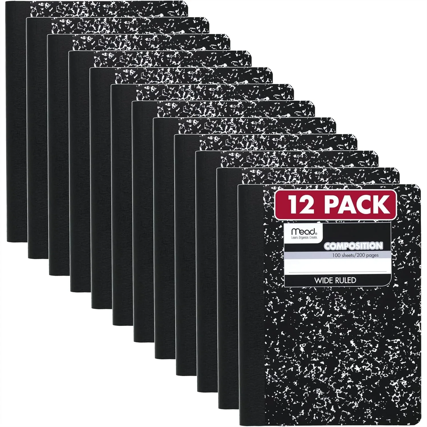 Mead Composition Notebook 12 Pack, Wide Ruled, 100 Sheets, 7.5x9.75 Inches, Black Marble Cover
Mead Composition Notebook 12 Pack, Wide Ruled, 100 Sheets, 7.5x9.75 Inches, Black Marble Cover