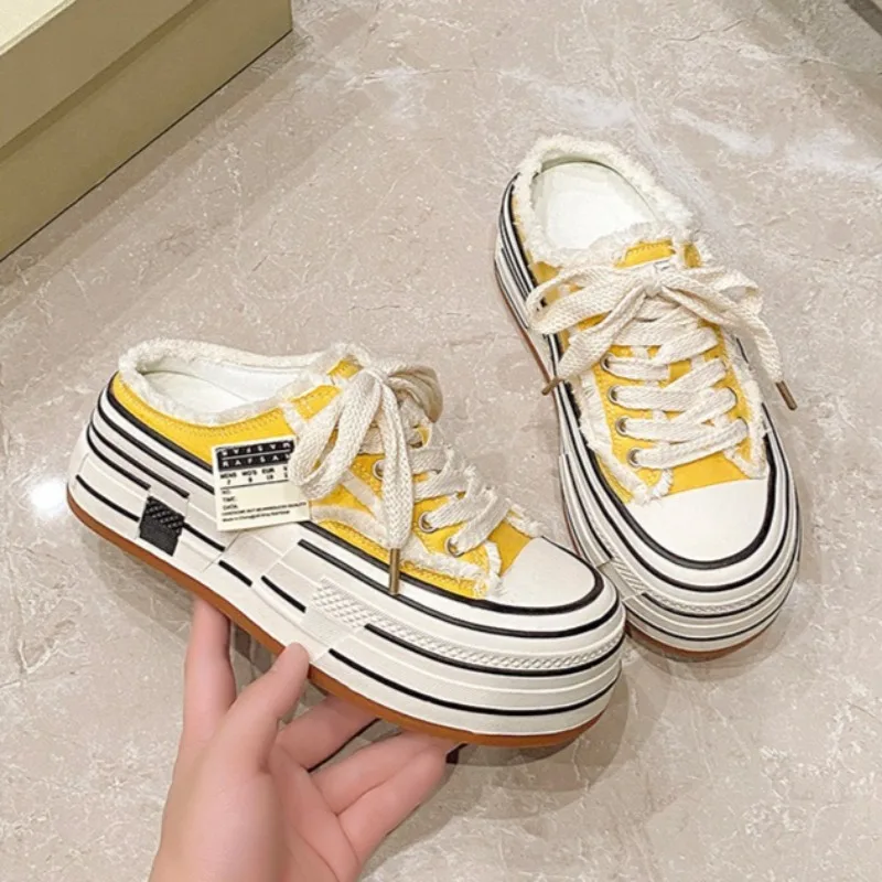 Womens Shoes New Korean Version Platform Muller Slippers for Woman Exquisite Canvas Casual Shoes Designer Shoes Zapatos De Mujer
Womens Shoes New Korean Version Platform Muller Slippers for Woman Exquisite Canvas Casual Shoes Designer Shoes Zapatos De Mujer