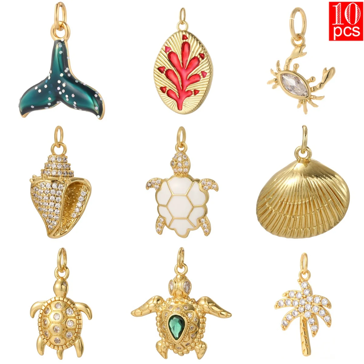 10pcs Cute Summer Beach Ocean Style Copper Inlaid Zircon Coconut Tree Conch Sea Turtle Enamel Shell Starfish Pendant wholesale
10pcs Cute Summer Beach Ocean Style Copper Inlaid Zircon Coconut Tree Conch Sea Turtle Enamel Shell Starfish Pendant wholesale