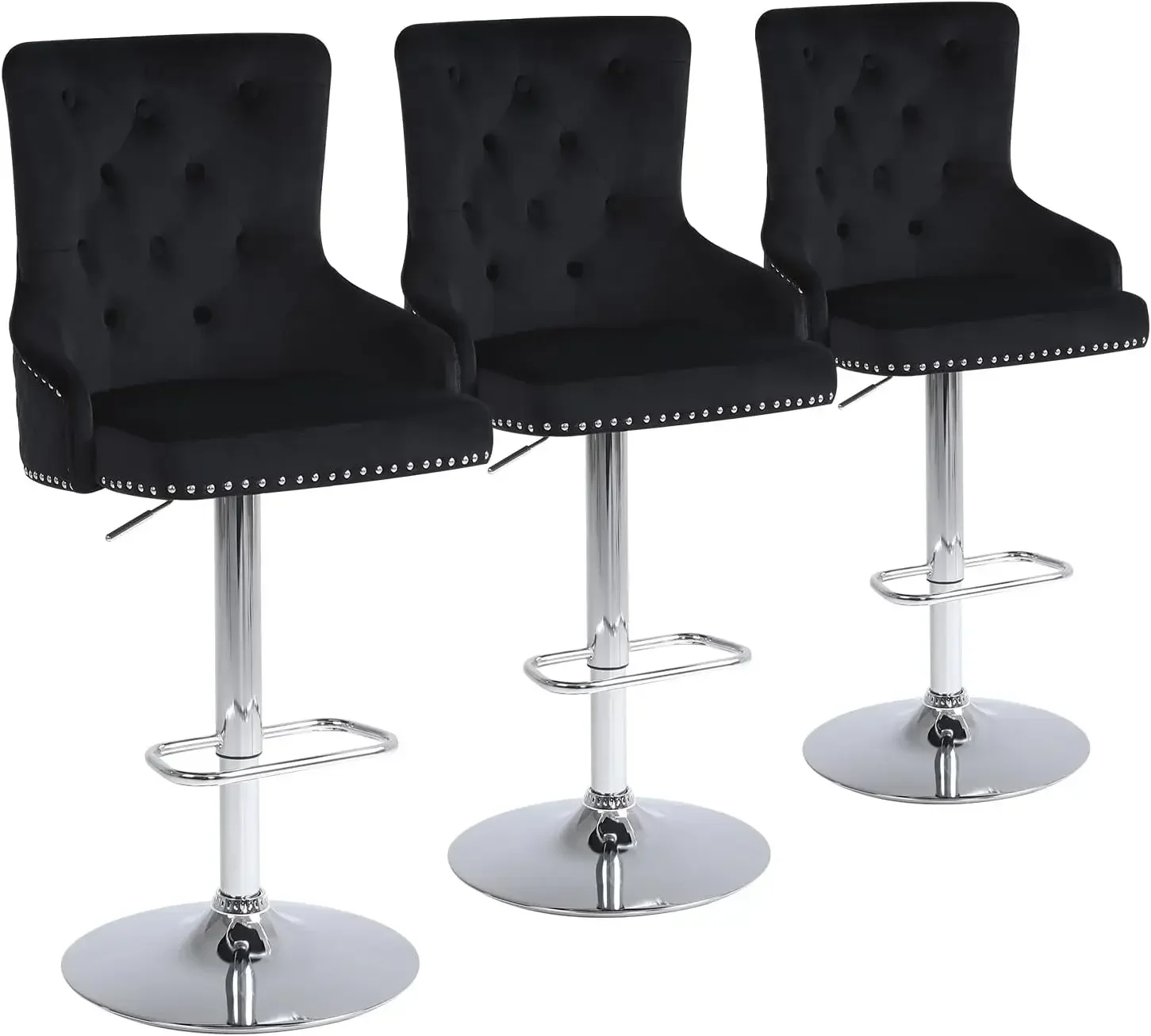 Swivel Adjustable Bar Stools Set of 3 Velvet Upholstered Height Modern Bar Chair Footrest for Kitchen Dining Room, Black
Swivel Adjustable Bar Stools Set of 3 Velvet Upholstered Height Modern Bar Chair Footrest for Kitchen Dining Room, Black