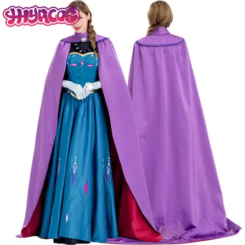 Snow Queen Elsa Cosplay Costume Anna Princess Long Dress Clocak Adults Fro Cos Zen Party Dresses for Women Halloween Fancy Dress