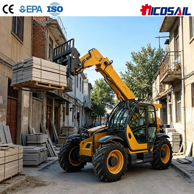 Custom OEM Nicosail 7m Max Lift Telehandler, Automatic Leveling Fork, Quick Change System, Ideal for Narrow Street Construction
Custom OEM Nicosail 7m Max Lift Telehandler, Automatic Leveling Fork, Quick Change System, Ideal for Narrow Street Construction