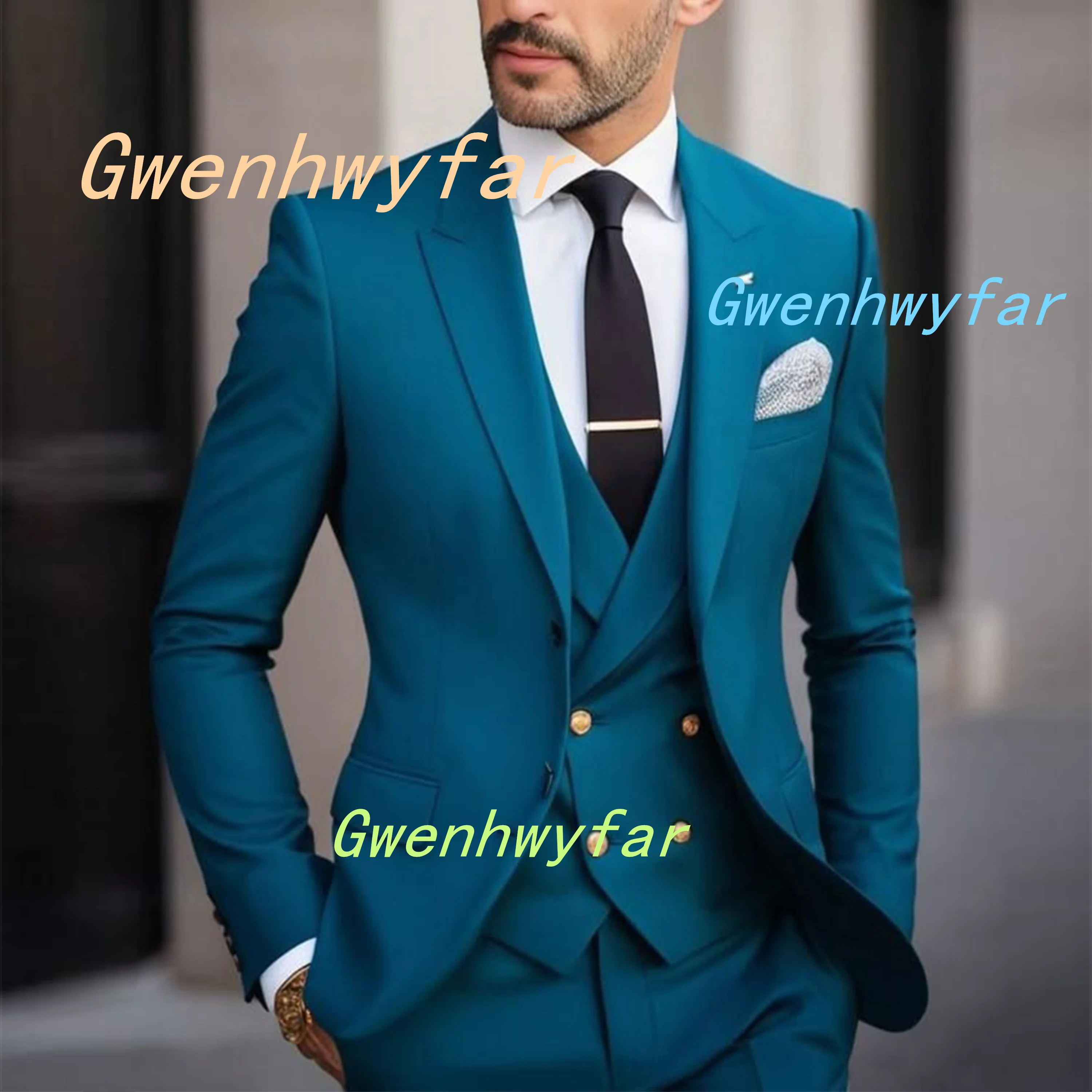 Gwenhwyfar Elegant Peacock Blue Men's Suit 3-piece Set 2025 New Arrival 2-button Jacket Double Breasted Vest Slim Pants for Men
Gwenhwyfar Elegant Peacock Blue Men's Suit 3-piece Set 2025 New Arrival 2-button Jacket Double Breasted Vest Slim Pants for Men