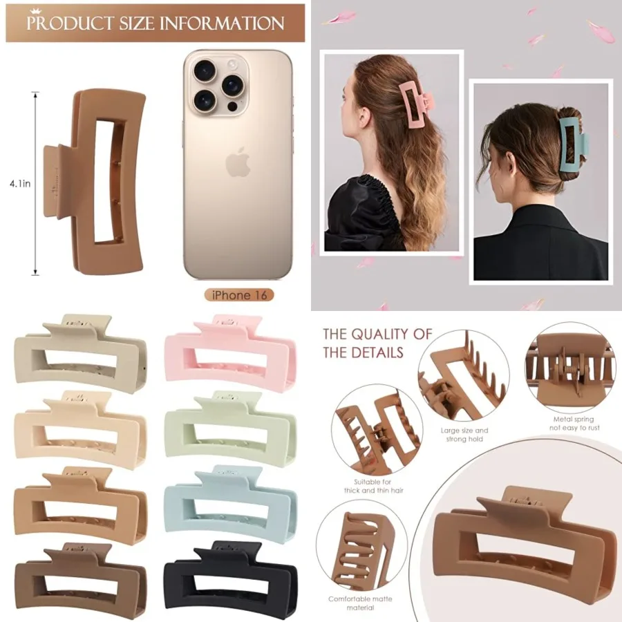 8 Pcs Large 4.1 Non-Slip Matte Banana ClipsStrong Hold for Thick Thin Hair, No-Slip Grip, Salon-Quality Claw Clamps for Women
8 Pcs Large 4.1 Non-Slip Matte Banana ClipsStrong Hold for Thick Thin Hair, No-Slip Grip, Salon-Quality Claw Clamps for Women