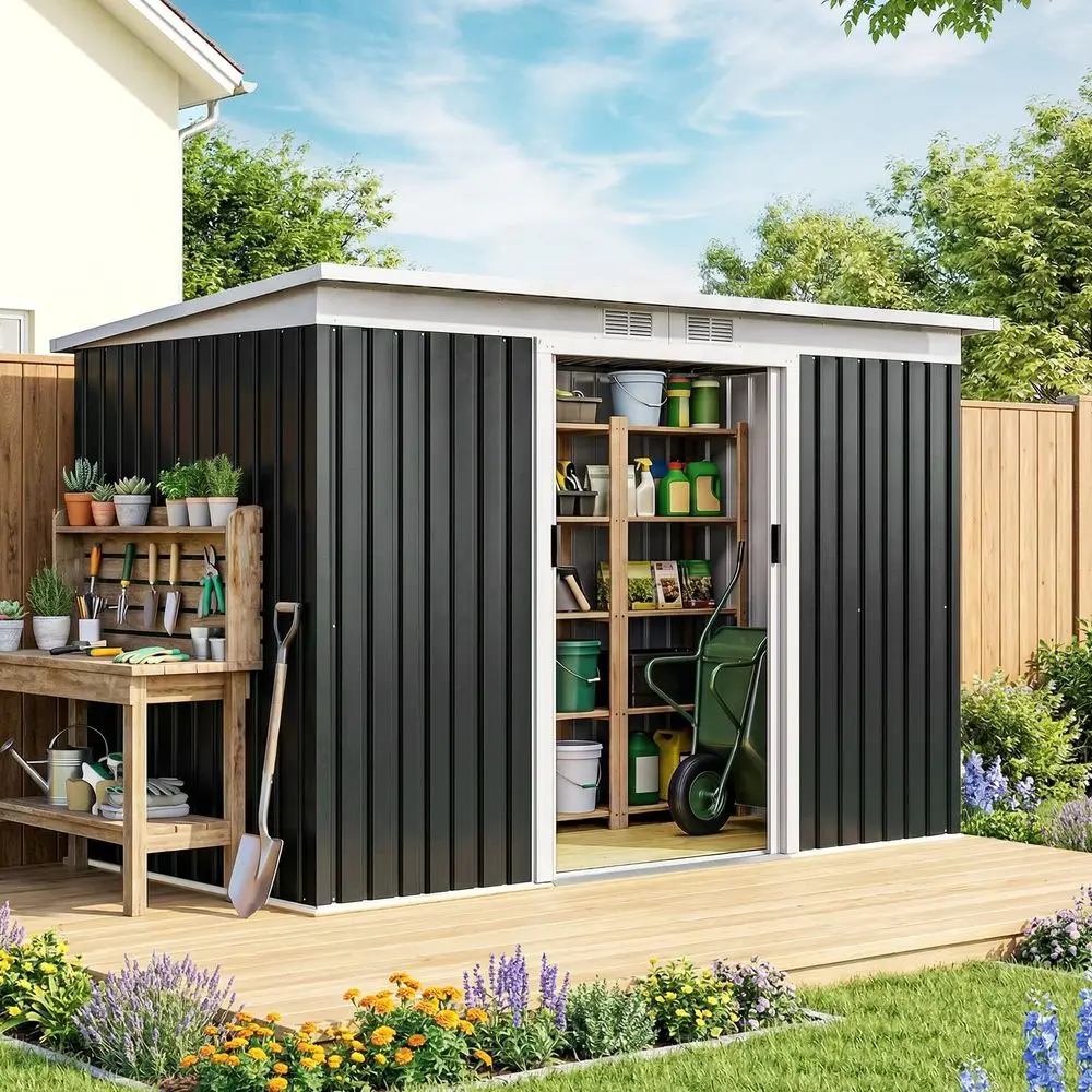 9 x 4 Outdoor Storage Shed, Metal Garden Tool House with Sloping Roof and Lockable Door for Backyard, Bike, Patio, Garage, Lawn
9 x 4 Outdoor Storage Shed, Metal Garden Tool House with Sloping Roof and Lockable Door for Backyard, Bike, Patio, Garage, Lawn