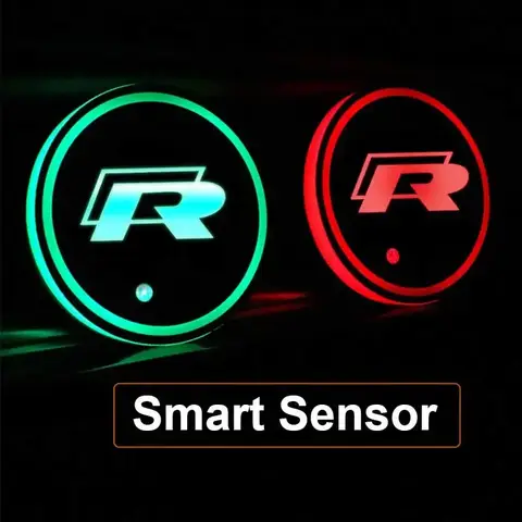 LED Car Coaster Luminous Water Cup Pad Light for Volkswagen Rline R Line Badge GOLF JETTA PASSAT Polo BORA SR32 TOUAREG T-ROC